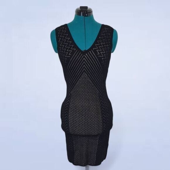 Guess Delilah Pointelle Knit Bodycon Black Dress with Strappy Back - Size Medium - Picture 2 of 10
